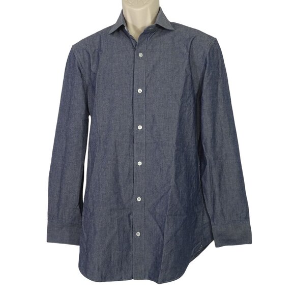 Bonobos Slim Fit Button Up Shirt Men Shirt 15.5 33 Italian Fabric Blue Long Slv - Picture 1 of 11
